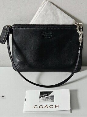 Coach Black Leather Vintage 2000 Wristlet with Silver Hardware (4"x6")